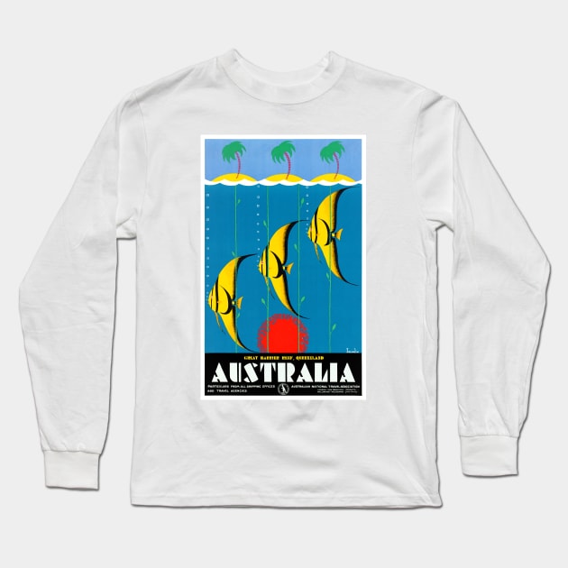Vintage Travel Poster Australia Great Barrier Reef 2 Long Sleeve T-Shirt by vintagetreasure